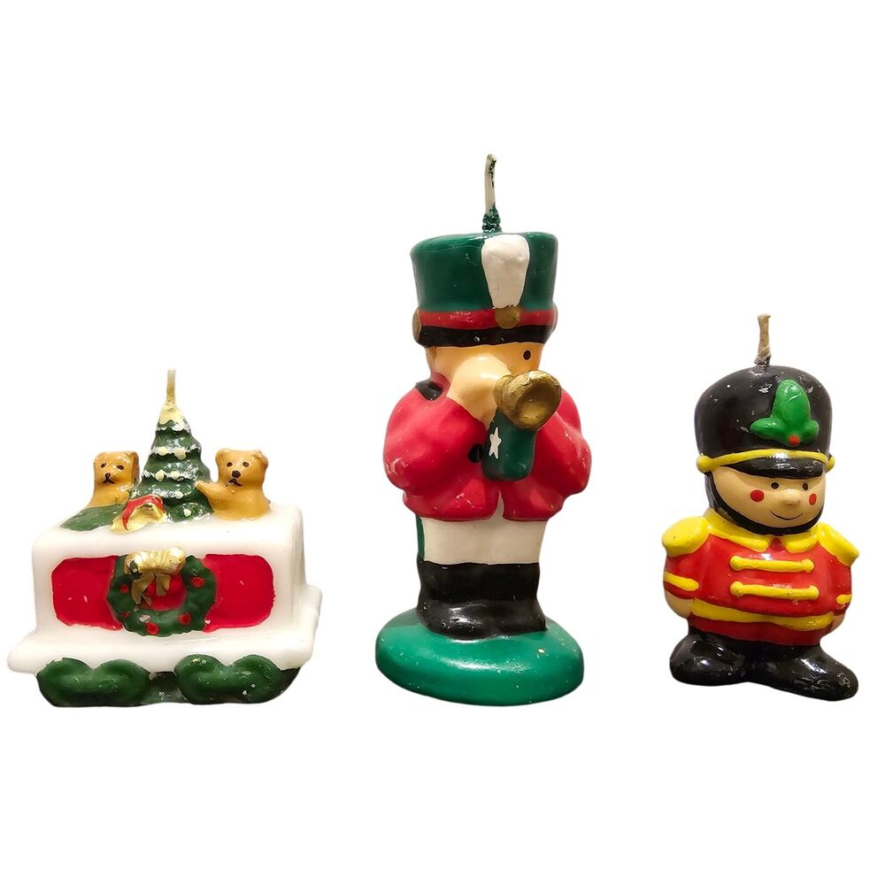 Two Vintage Toy Soldiers with Christmas Train Car Candles